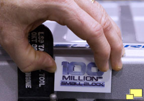 November 29, 2011: Dean Guard of General Motors puts a nameplate on the 100 Millionth Small Block Chevy Engine at the GM Performance Build Center in Wixom, Michigan