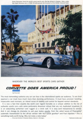 1958 Corvette, British Colonial House, Nassau Ad